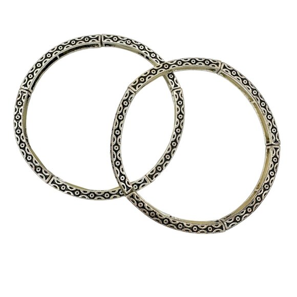 Set of 6 Bracelets Stretch Bangles Silver Celtic Look 2 ea of 3 Patterns NWOT - Picture 8 of 10